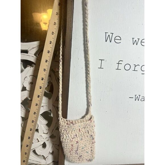 Oatmeal Crochet Woven Shoulder Crossbody Bag Phone Purse Mini Boho Granola Girl - Picture 3 of 5